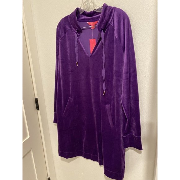 NWT Lilly Pulitzer Cassi Purple Berry Stretch Velour Velvet Tunic Dress XL - Picture 4 of 6